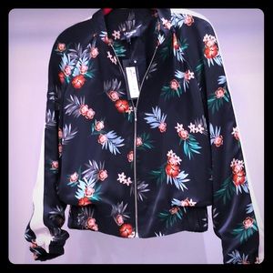 Blue Floral Lightweight Bomber Jacket Size 0